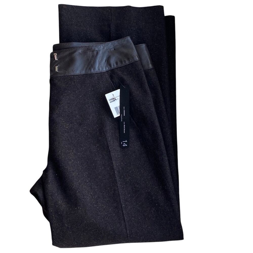 NWT ~ SIENA STUDIO Brown Tweed Pocket Faux Leather Trim Wool Pants ~ Women's 14